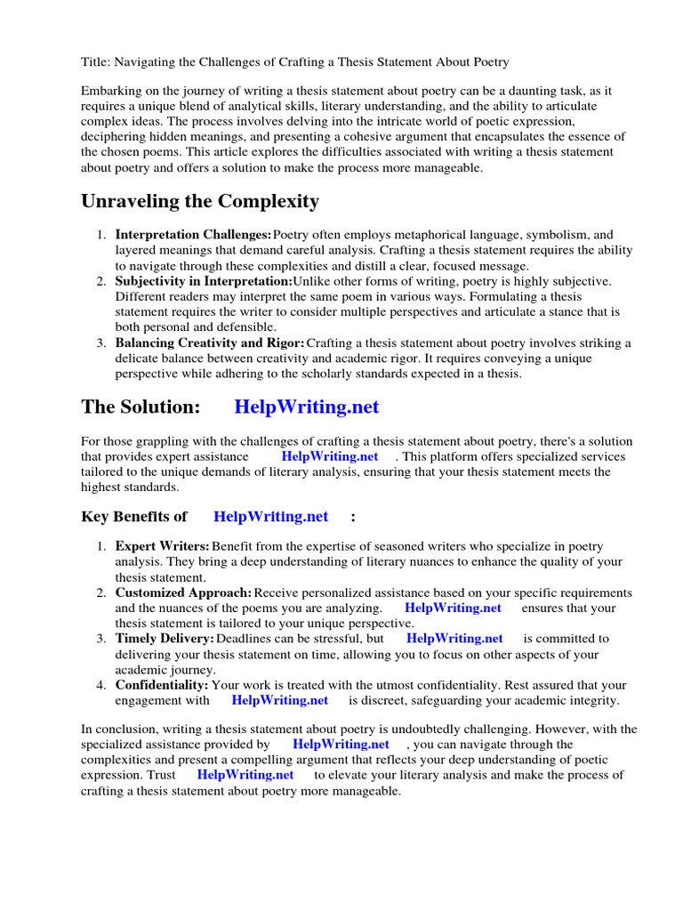 Crafting Poetry Thesis Statements | PDF | Essays | Thesis
