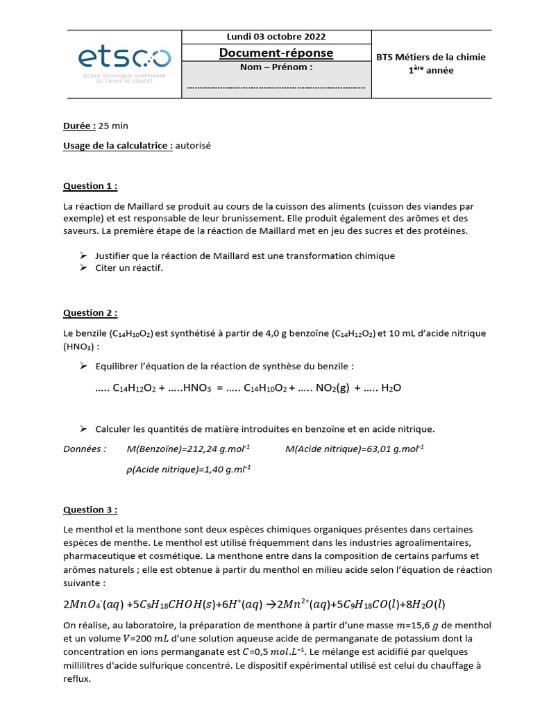 Chimie : Réactions et Calculs | PDF | Acide nitrique | Acide