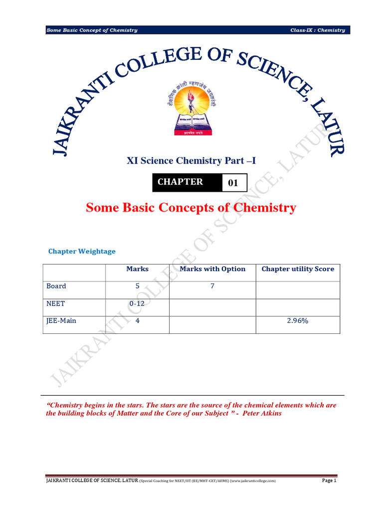 Some Basic Concepts of Chemistry Notes (Devshatwar Sir) | PDF | Mixture ...