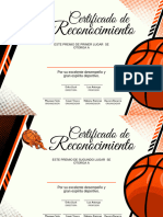 Certificado de Reconocimiento Deportivo Torneo de Básquetbol Profesional Naranja y Negro