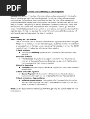 Copy of Copy of  90 Second Business Pitch Step 1: CERCA Organizer