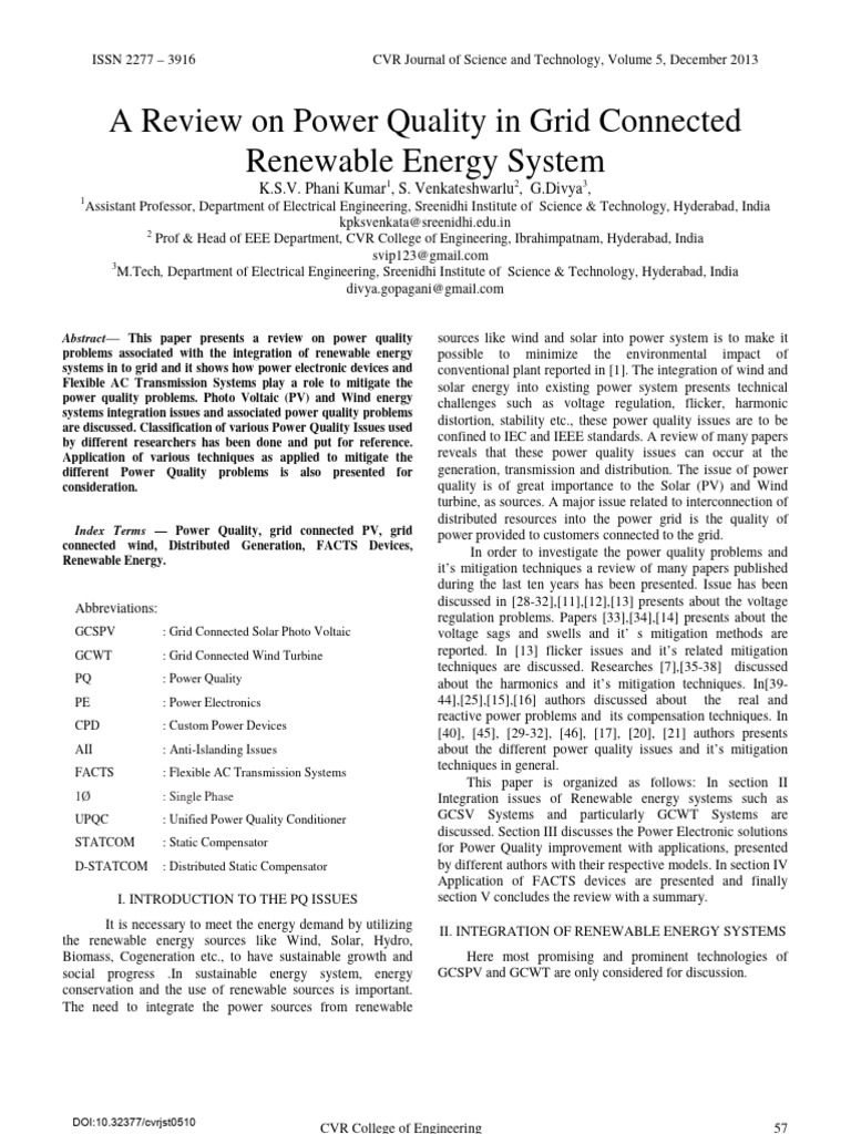 Power Quality in Renewable Energy Systems | PDF | Power Electronics ...