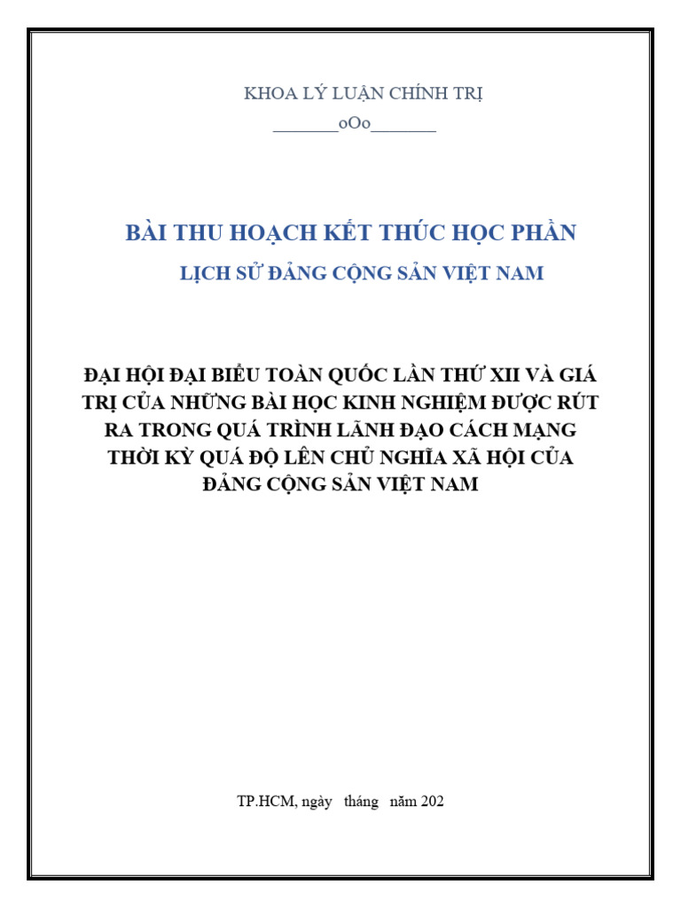 Tieu luan phan tich dai hoi dai bieu lan thu 12 pdf
