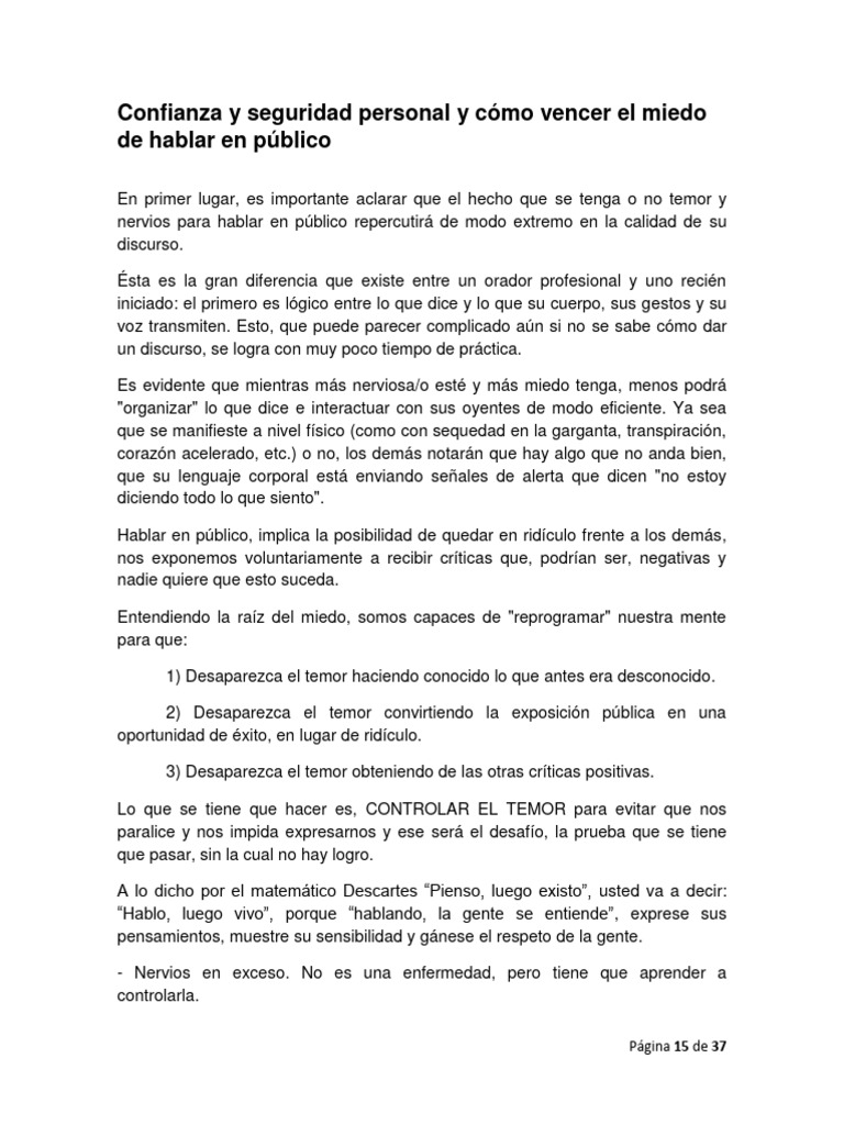 Tecnicas De Como Hablar En Publico Pdf Autoestima Temor