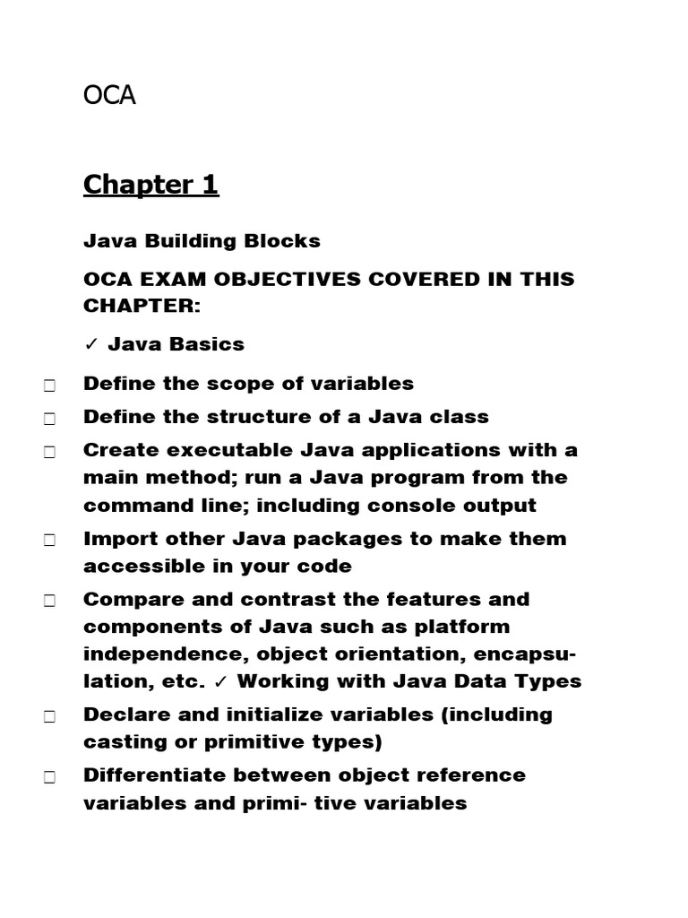 OCA Points | PDF | Java (Programming Language) | Boolean Data Type