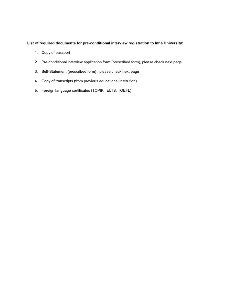 Pre-Conditional Interview Document List | PDF | Government And Personhood