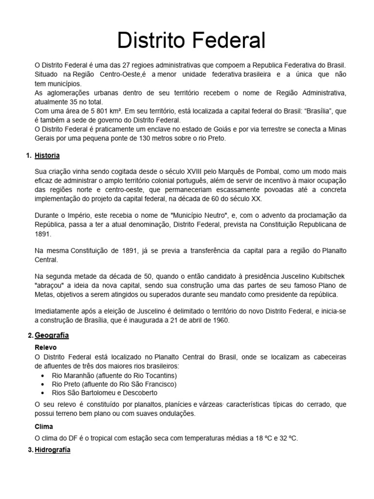 Características do Distrito Federal do Brasil | PDF | Política
