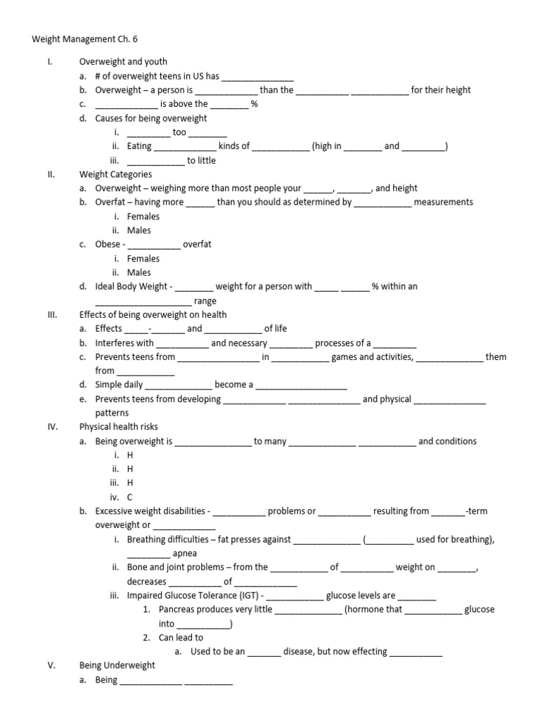 Weight Management Student Notes | PDF | Eating Disorder | Obesity