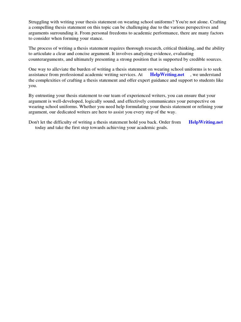 Thesis Statement On Wearing School Uniforms Download Free PDF Essays