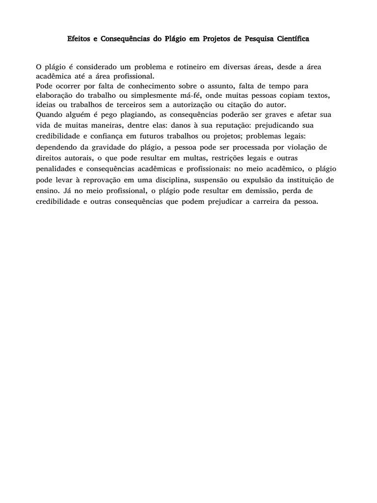 Consequências do Plágio na Pesquisa Científica | PDF