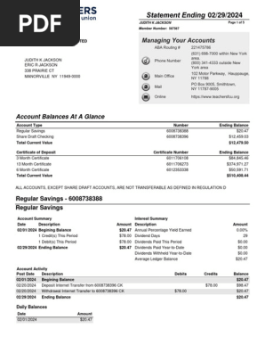 Statement TEACHERS FEDERAL CREDIT UNION