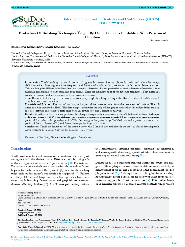 Evaluation of Brushing Techniques Taught | PDF | Dentistry | Oral Hygiene