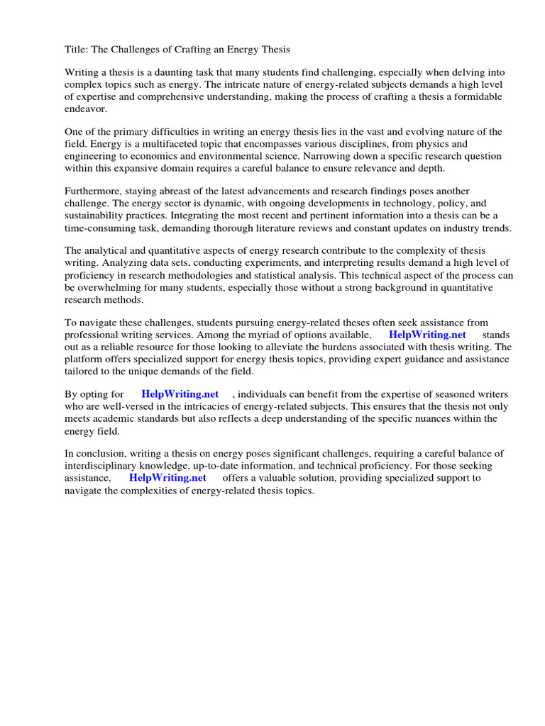 Master Thesis On Renewable Energy