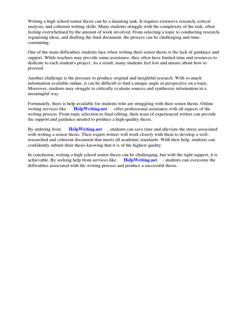 High School Senior Thesis Example