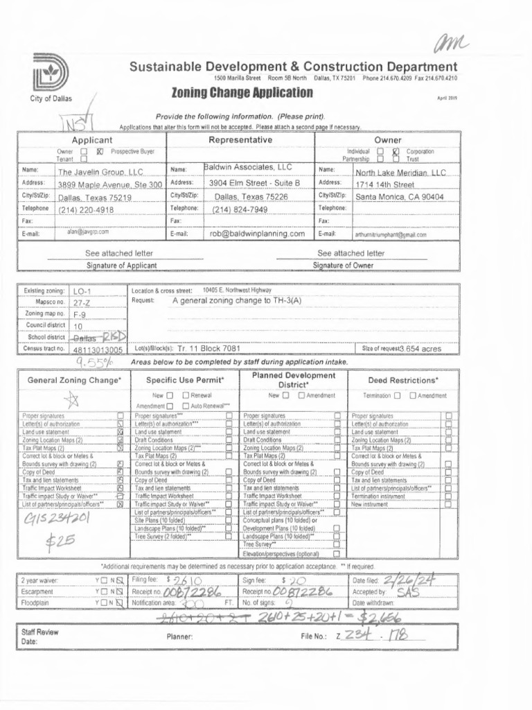 Zoning Change Application for 10405 E. NW Hwy | PDF
