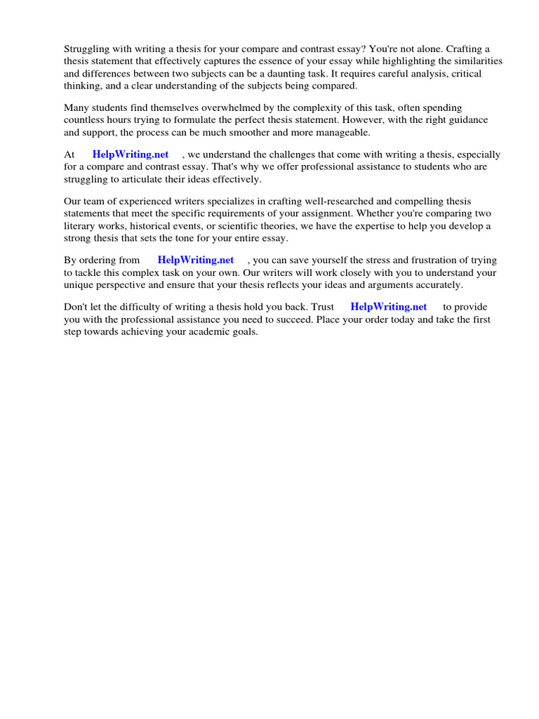 Example of Compare and Contrast Essay Thesis | PDF | Essays | Thesis