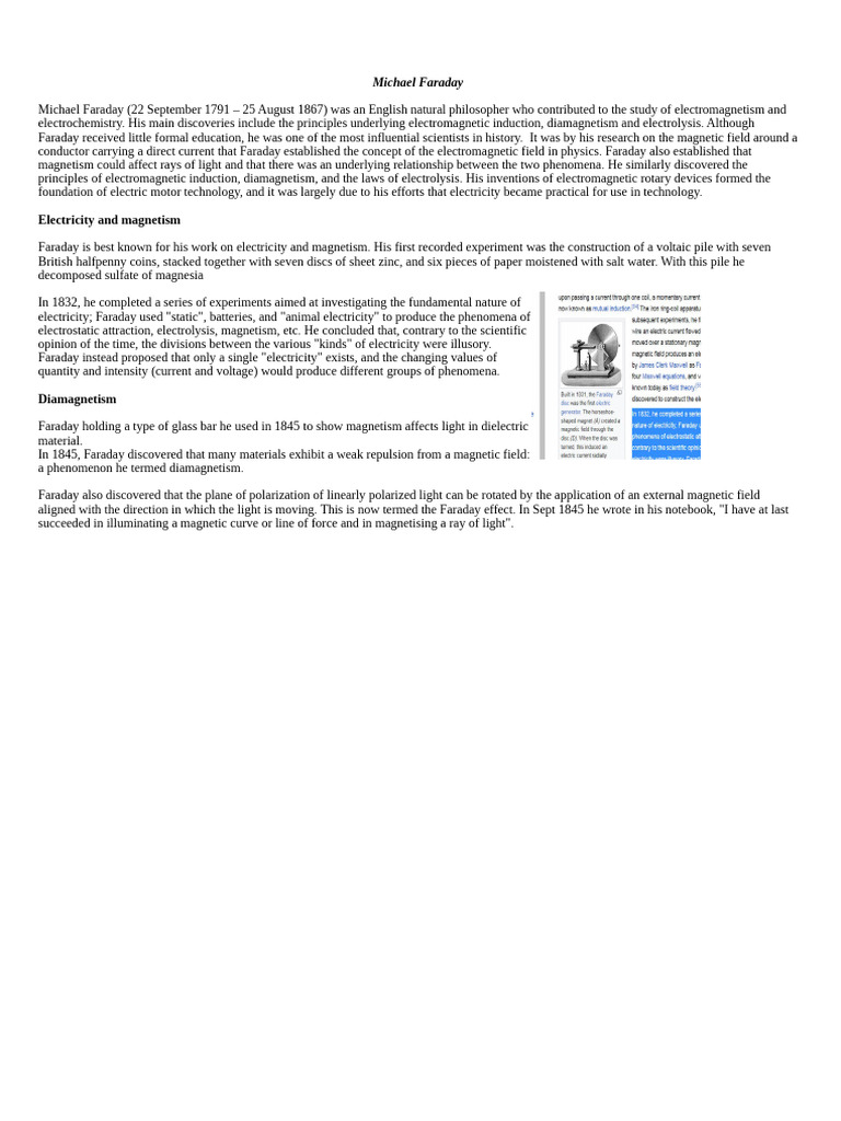 Michael Faraday | PDF | Electricity | Electromagnetism