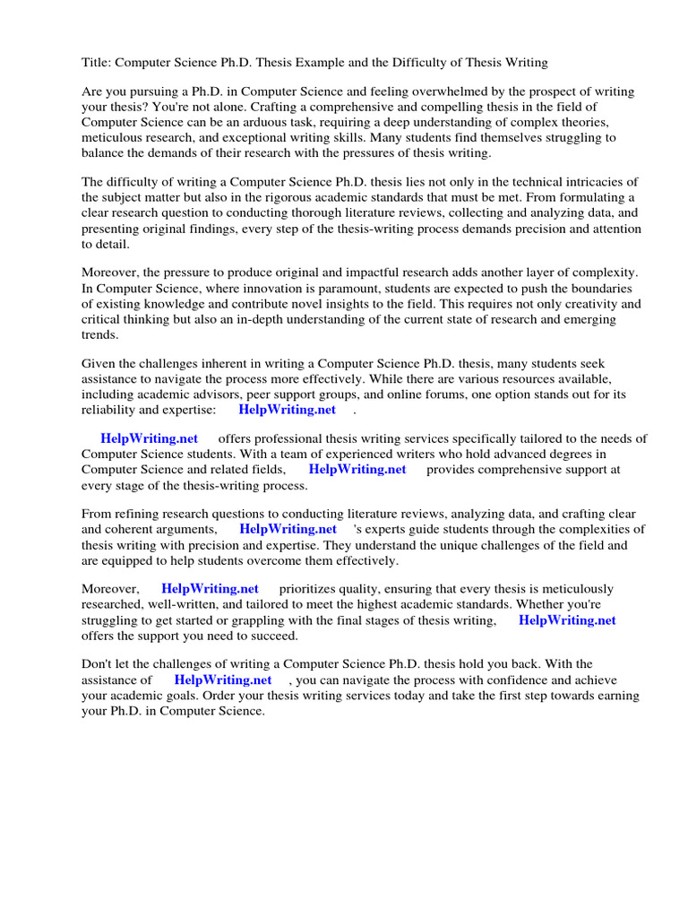 Computer Science Phd Thesis Example PDF Thesis Science