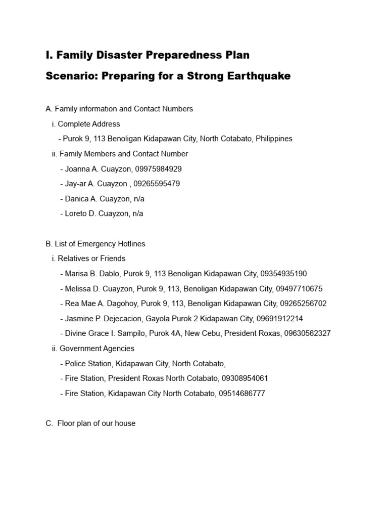 Family Earthquake Preparedness Plan | PDF | Emergency Management