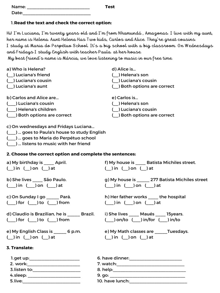 English Language Test for Beginners | PDF | Language Arts & Discipline ...