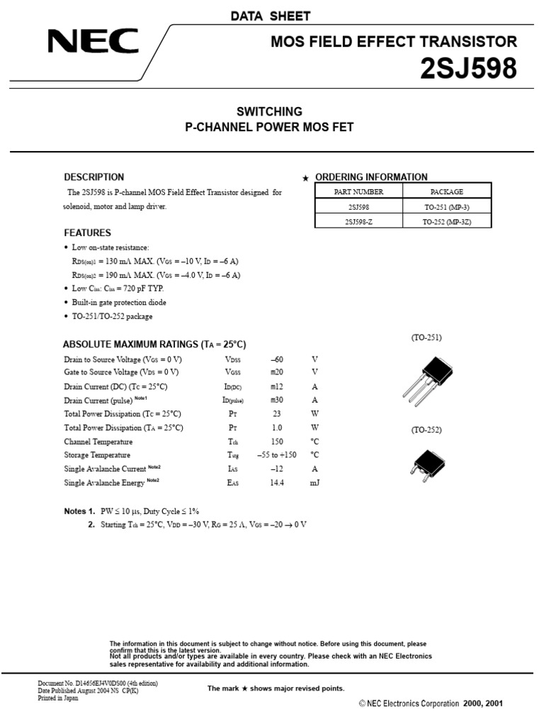2SJ598 | PDF | Field Effect Transistor | Mosfet
