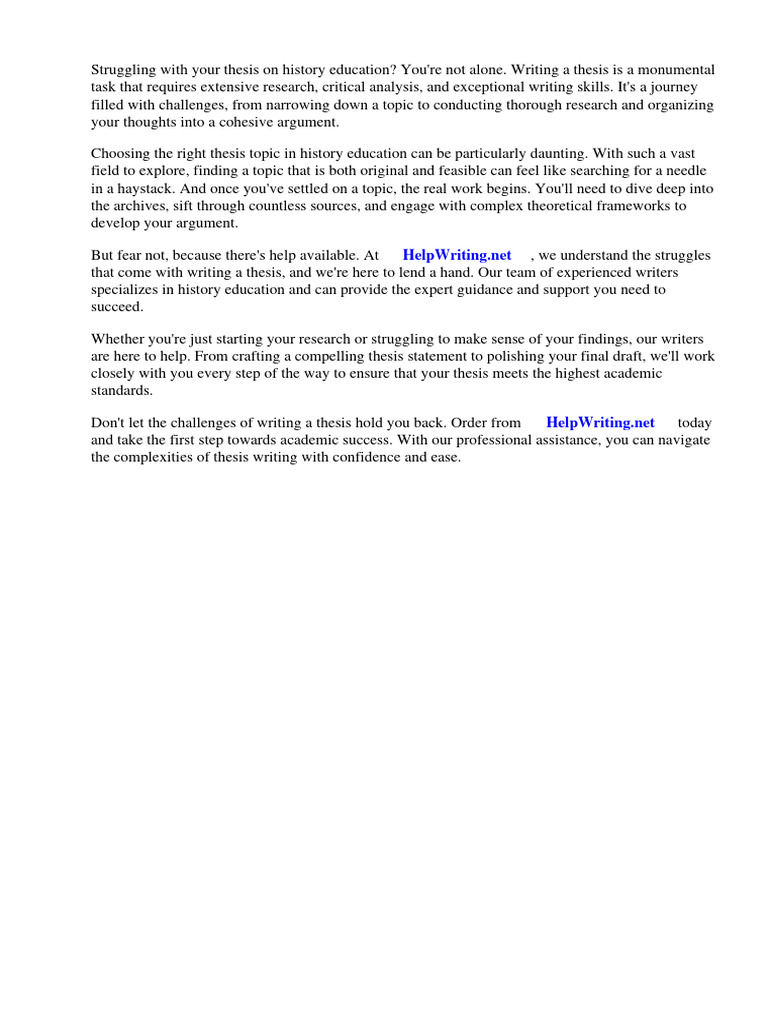 Thesis Topics History Education PDF Thesis Information