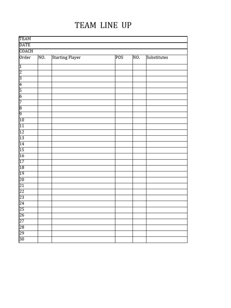 Soccer Team Lineup Sheet | PDF