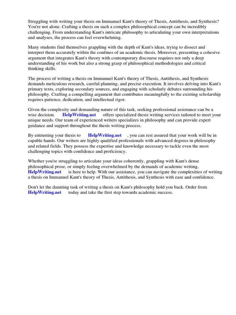 Immanuel Kant Thesis Antithesis Synthesis | PDF | Dialectic | Immanuel Kant