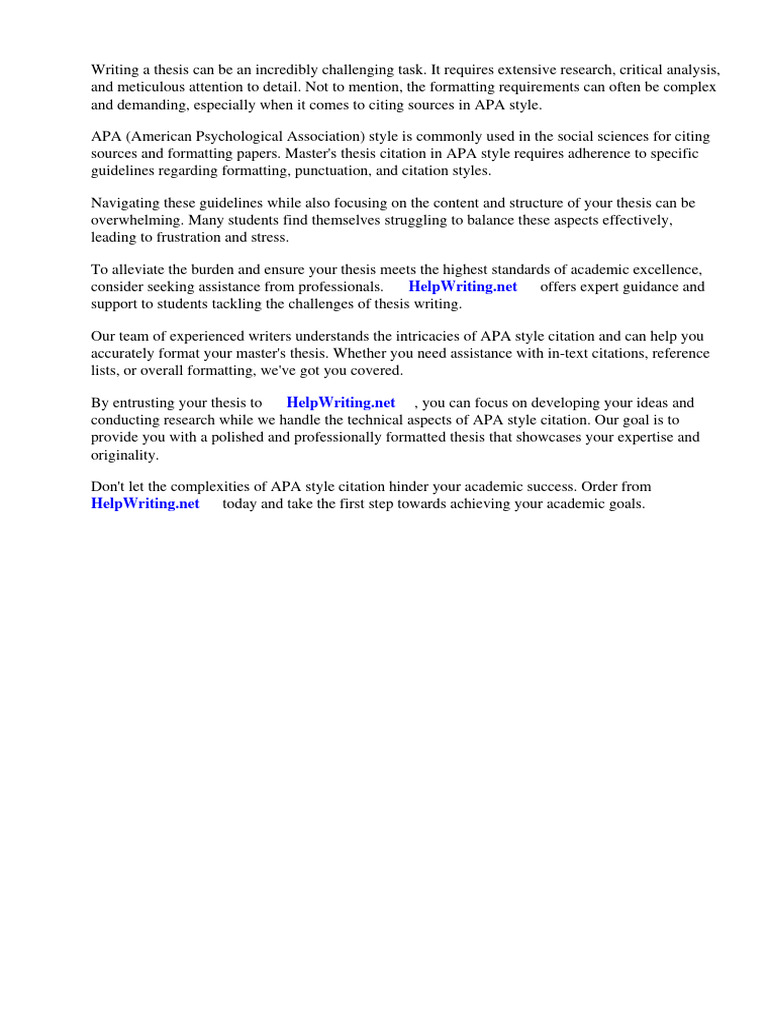 Apa Style Masters Thesis Citation PDF Apa Style Citation