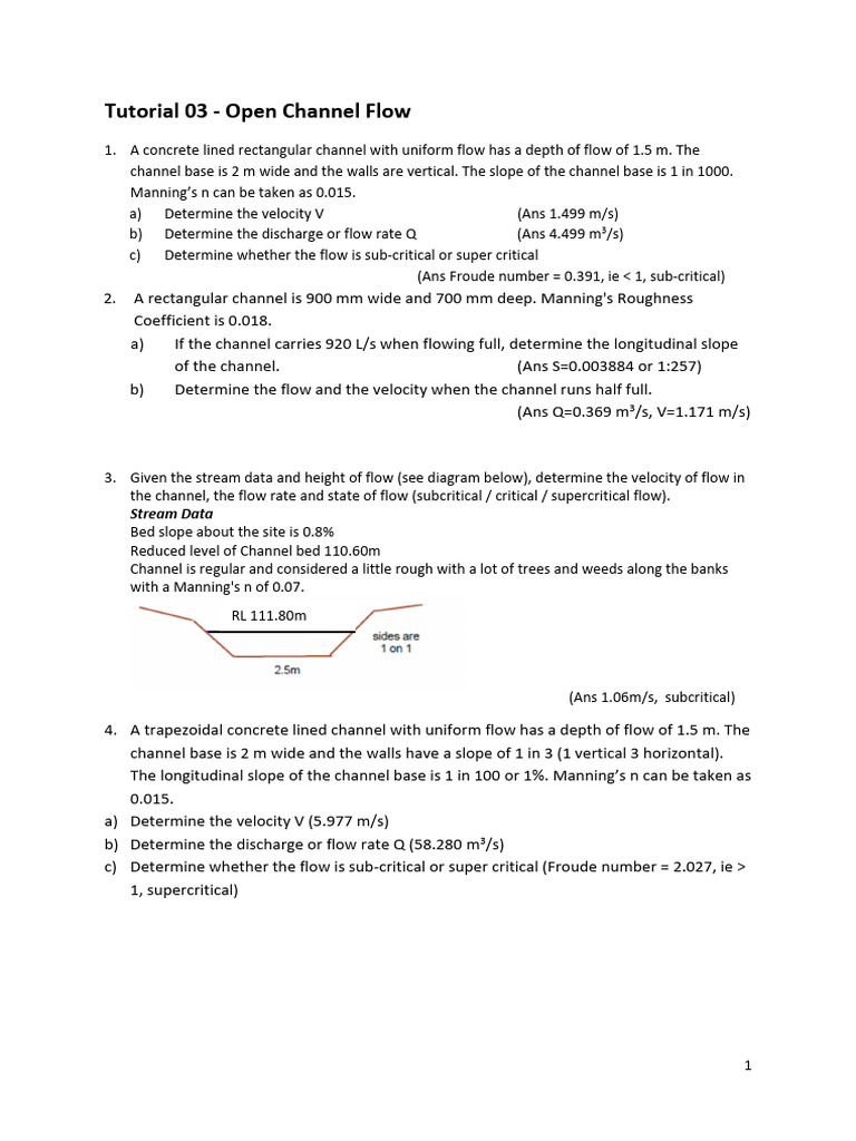 Open Channel Flow Calculations Tutorial | PDF | Science & Mathematics