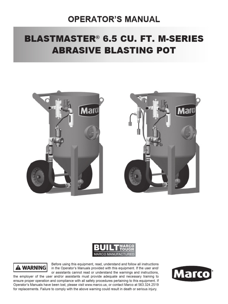 Blastmaster M Series 6 5 Cu FT Abrasive Blasting Pot Operator Manual ...