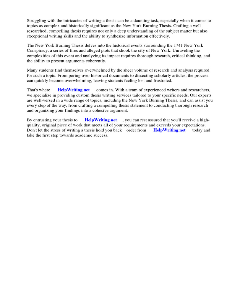 New York Burning Thesis PDF Thesis