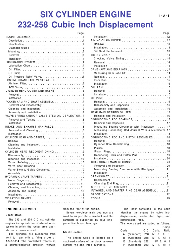 AMC 232-258 Engine Overview and Specs | PDF | Ignition System | Carburetor