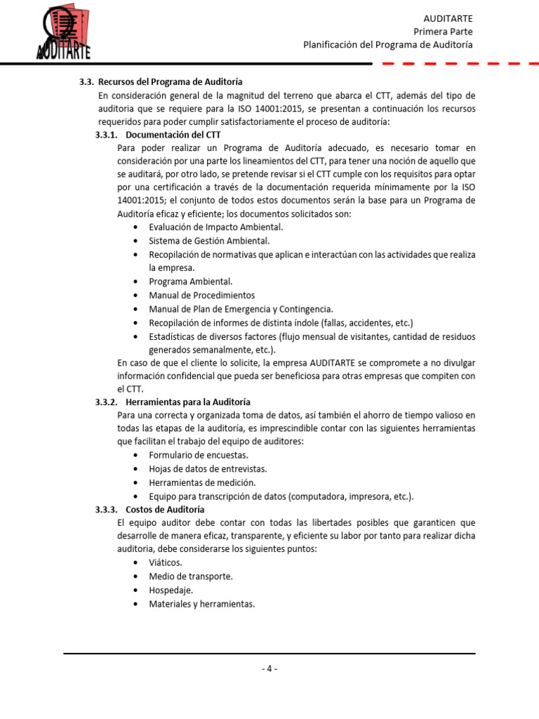 Recursos y Planificación de Auditoría ISO 14001 | PDF | Auditoría ...