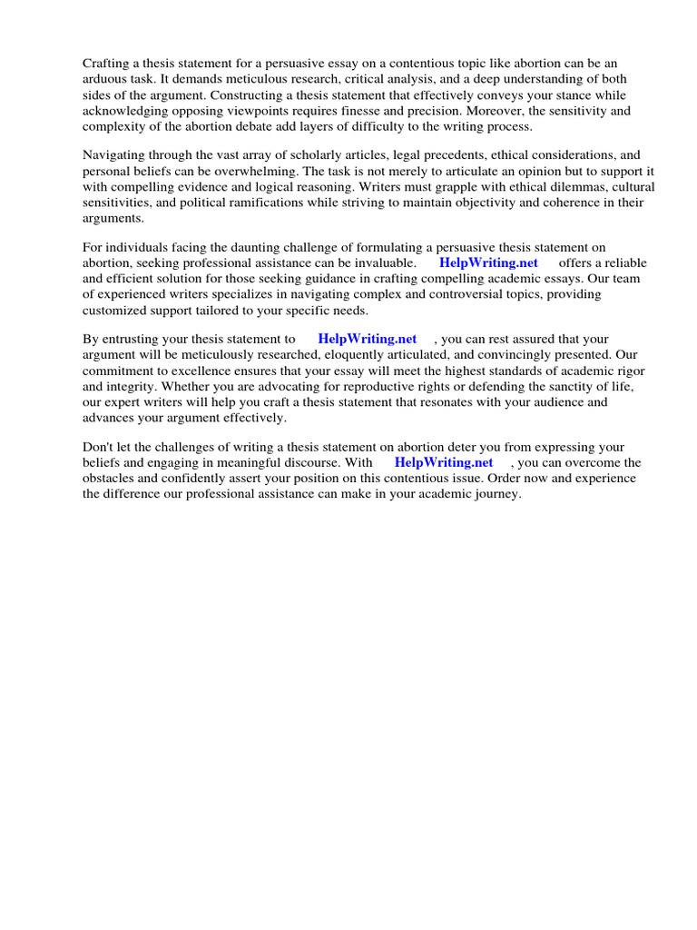 Persuasive Essay Thesis Statement Abortion | PDF | Abortion | Anti ...