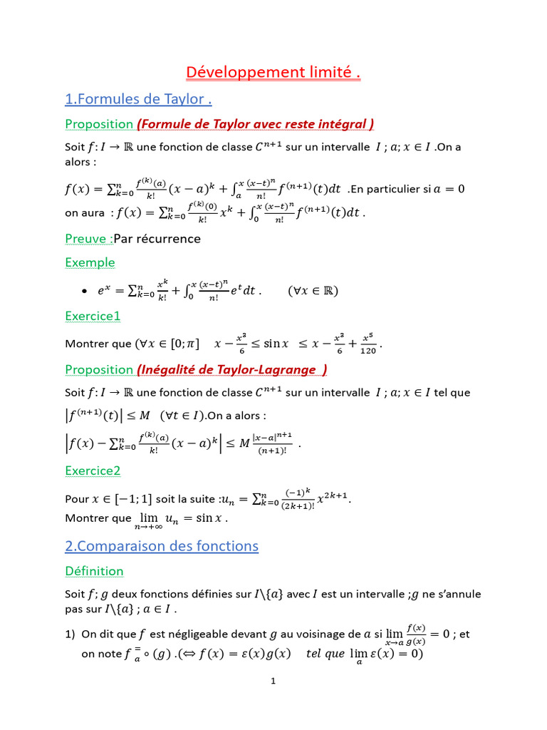 Formule de Taylor avec reste intégral | PDF | Limite (mathématiques ...