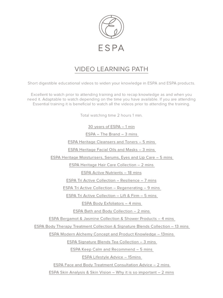 ESPA Video Learning Path Overview | PDF | Wellness