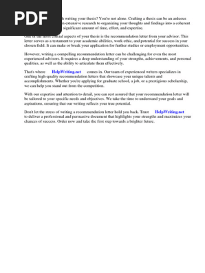 Sample Recommendation Letter From Thesis Advisor
