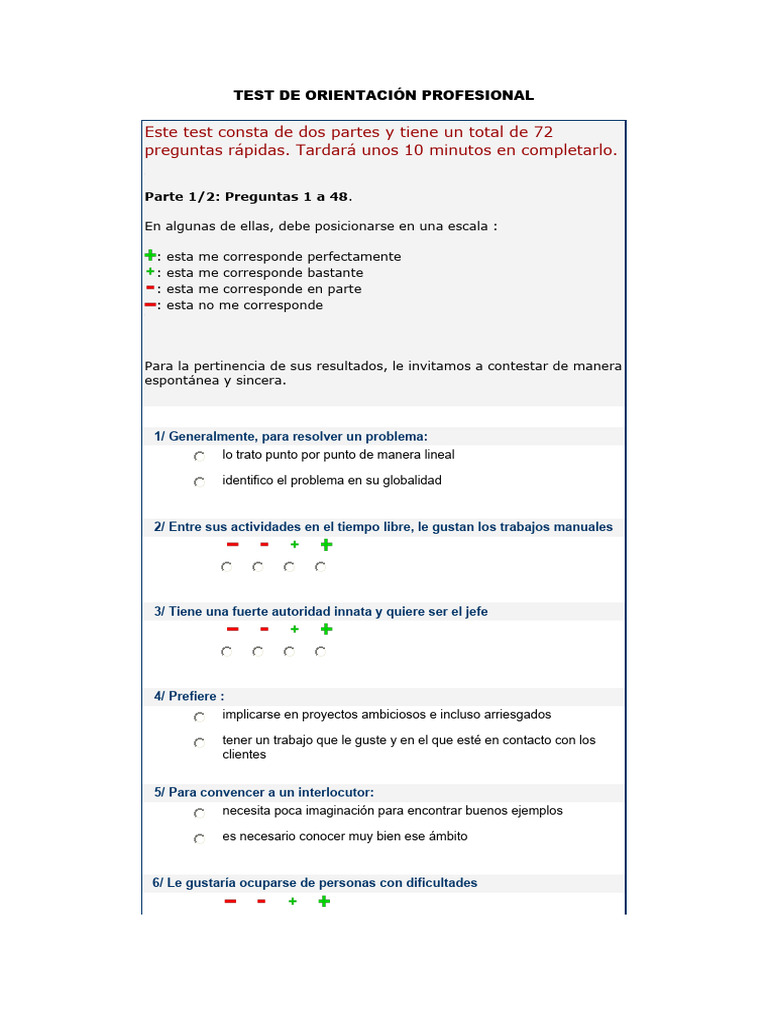Test de Orientación Profesional PDF | PDF