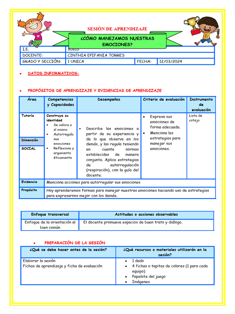 Manejo de Emociones en Primaria | PDF | Evaluación | Aprendizaje
