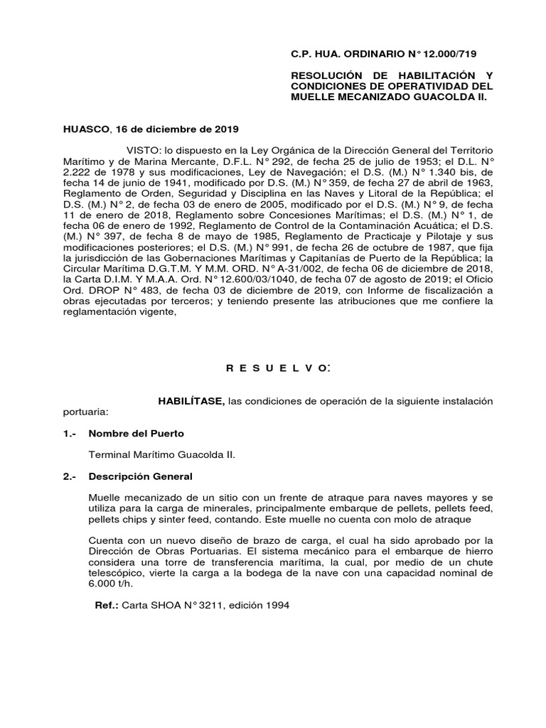 Habilitación del Muelle Guacolda II en Huasco | PDF | Remolcador | Puerto