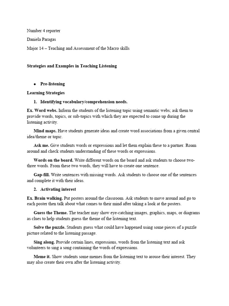 Strategies for Teaching Listening Skills | PDF | Cognition | Linguistics