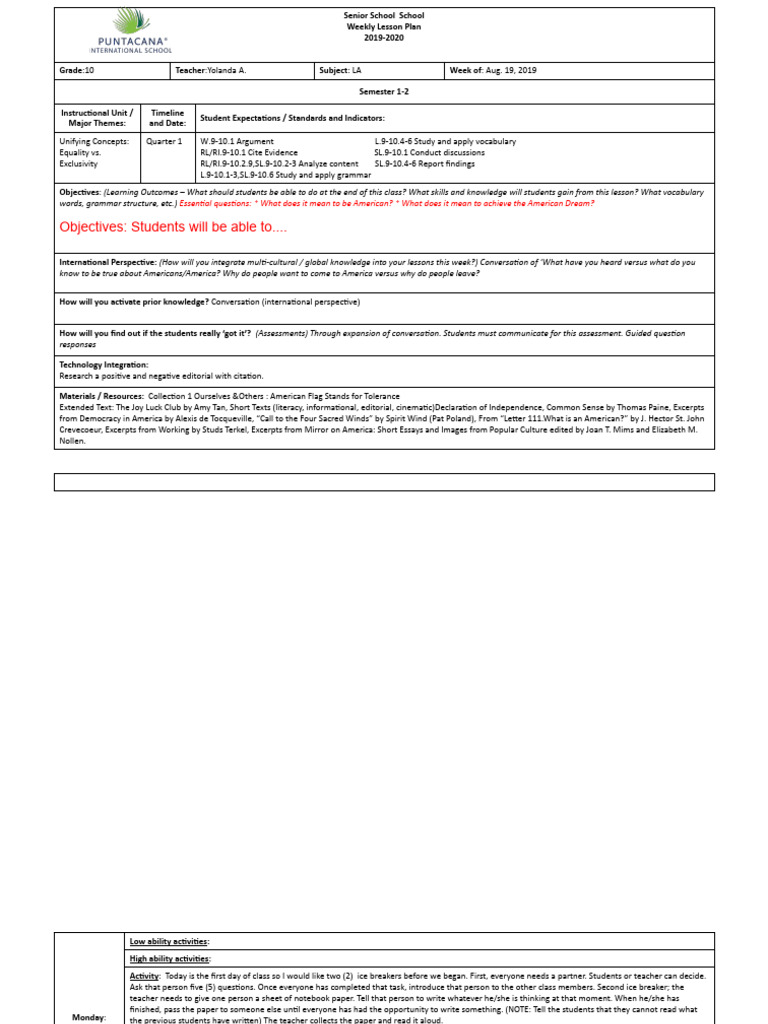 Lesson Plan Template Senior School | Download Free PDF | Knowledge ...