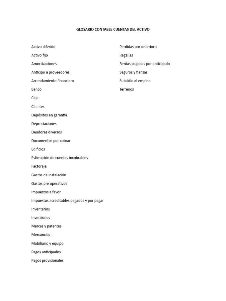 Glosario de Cuentas del Activo Contable | PDF