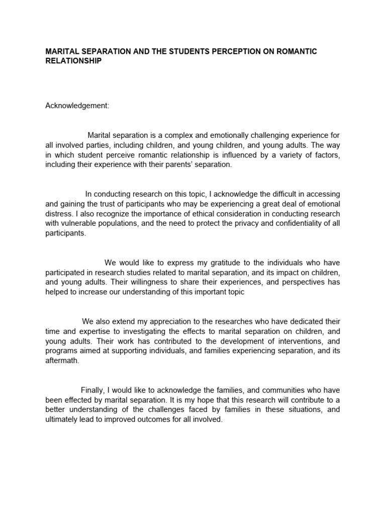 Marital Separation and The Students Perception On Romantic Relationship ...