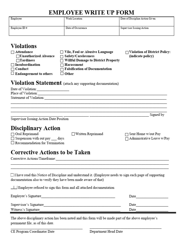 Employee Write Up Form 19 | Download Free PDF | Employment | Justice