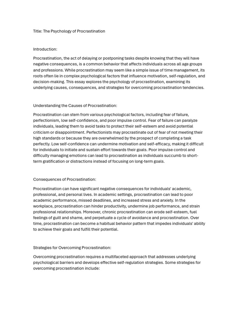 Procrastination Pdf Procrastination Professional Skills