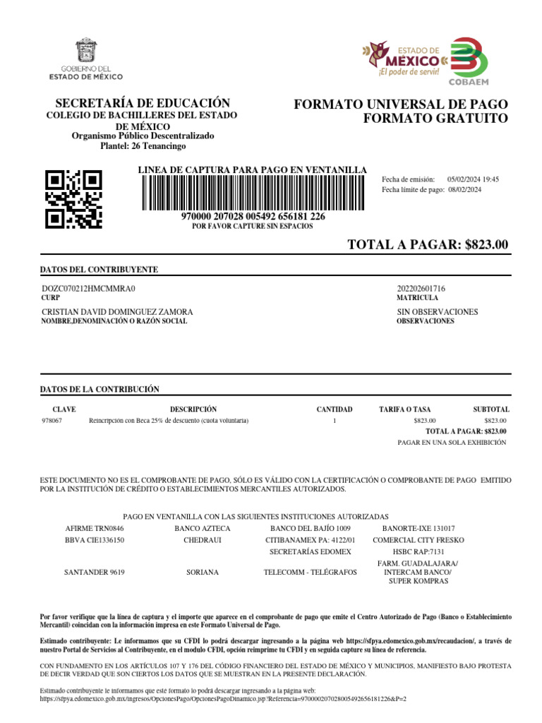 Formato De Pago 970000207028005492656181226 Pdf