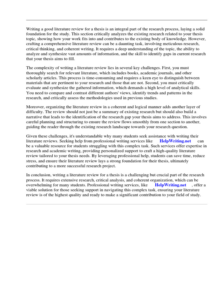 How To Write Good Literature Review For Thesis PDF Literature