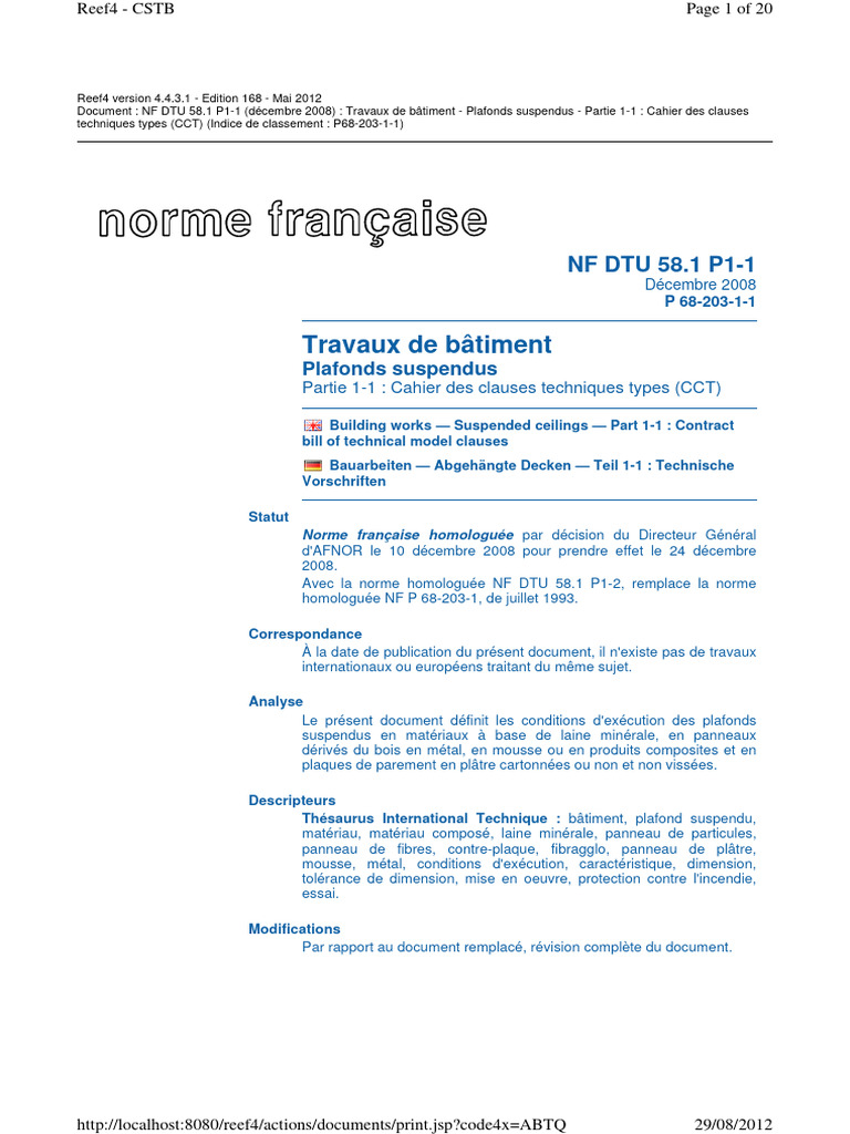 Norme NF DTU 58.1 : Plafonds Suspendus | PDF | Code de la construction ...